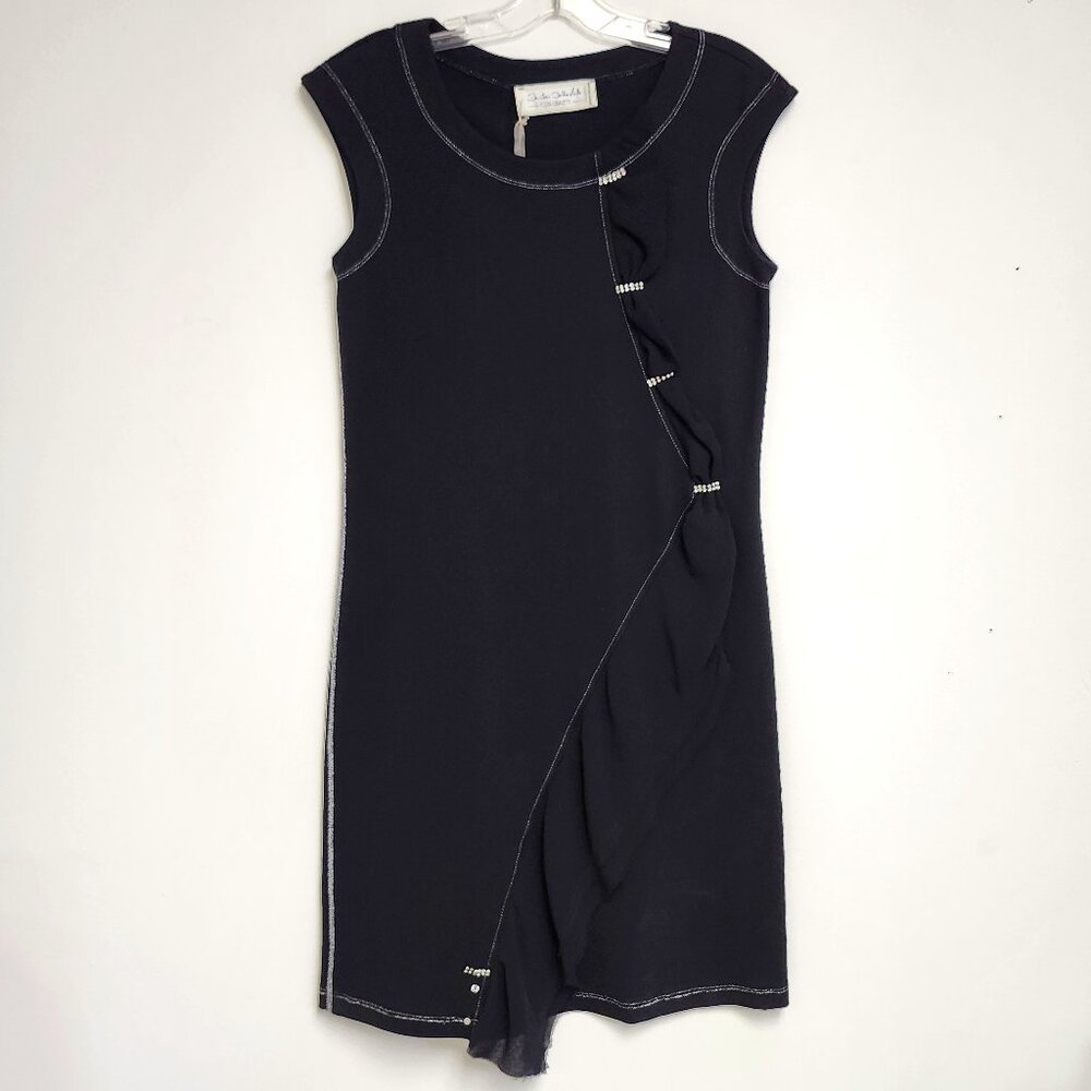 Elisa Cavaletti Elegant Black Midi Dress W/Asymmetrical Design Size XS & M